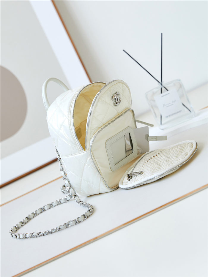 Chanel BACKPACK AS4366 Nylon & Silver-Tone Metal White A