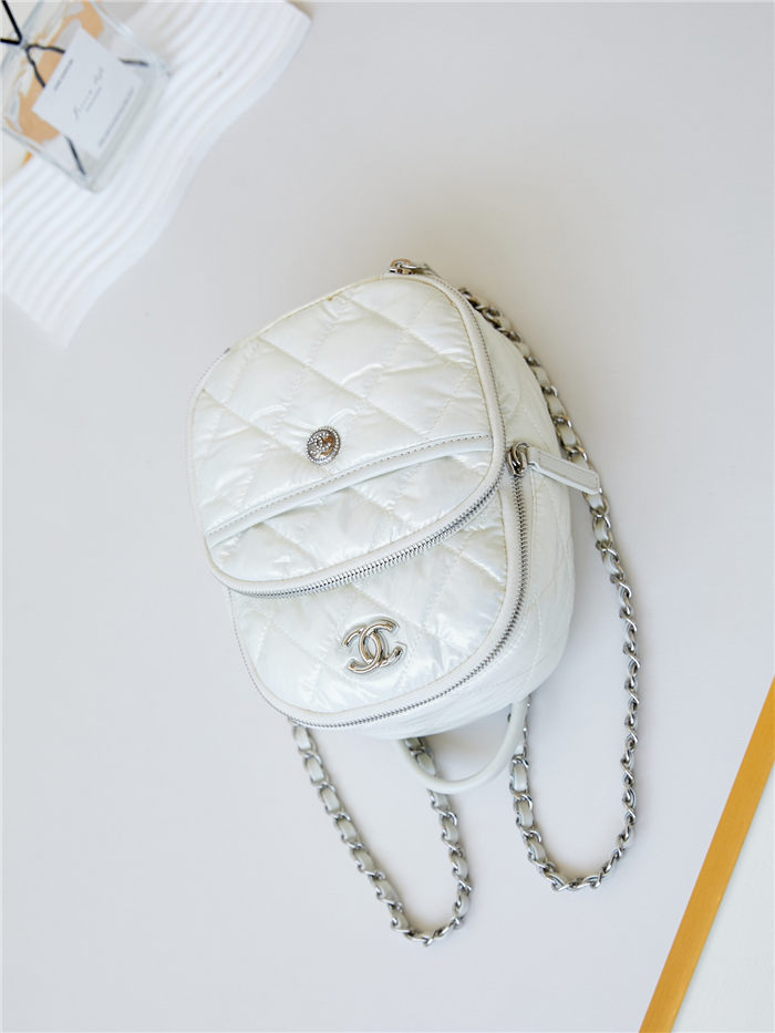 Chanel BACKPACK AS4366 Nylon & Silver-Tone Metal White A