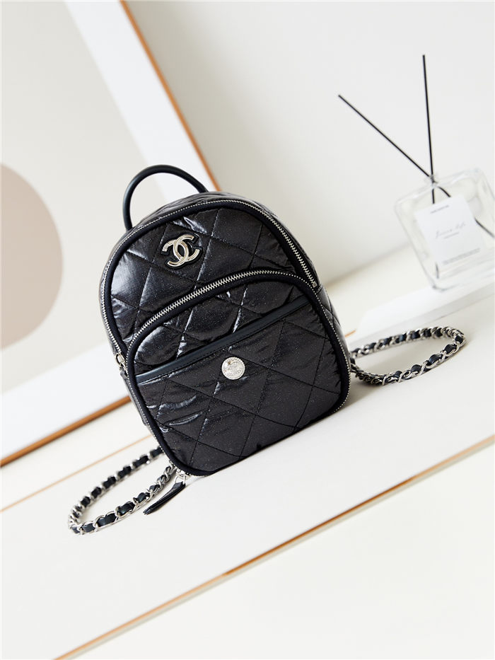 Chanel BACKPACK AS4366 Nylon & Silver-Tone Metal Black A