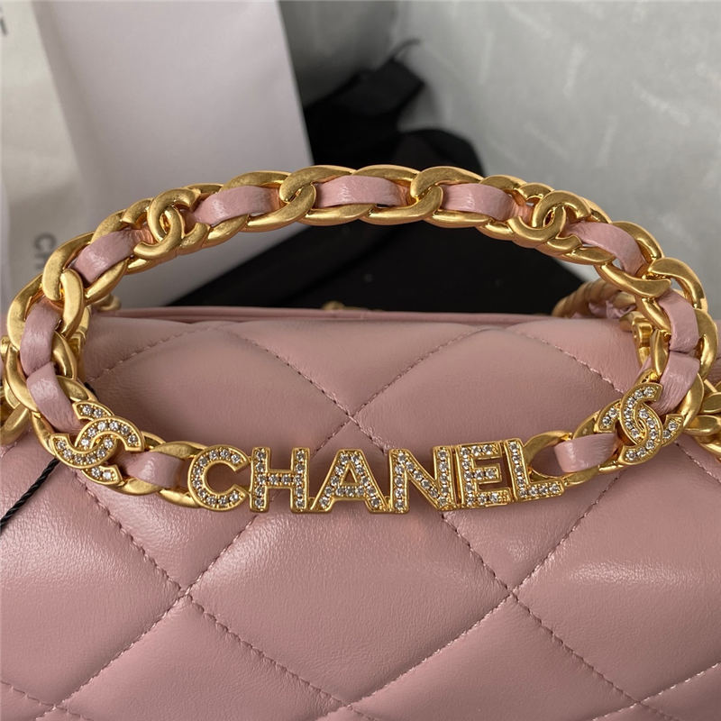 Chanel Mini Flap Bag with Handle Lambskin & Gold-Tone Metal AS3450 Pink A