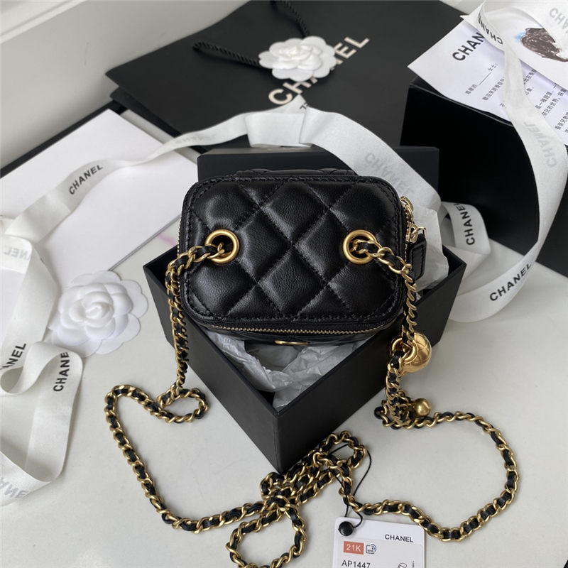 Chanel SMALL VANITY WITH CHAIN Lambskin & Gold-Tone Metal AP1447 Black A