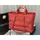 LARGE SHOPPING BAG Mixed Fibers & Silver-Tone Metal Red High