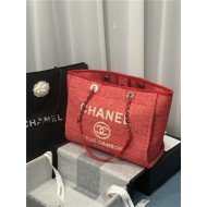 SHOPPING BAG Mixed Fibers & Silver-Tone Metal Red High