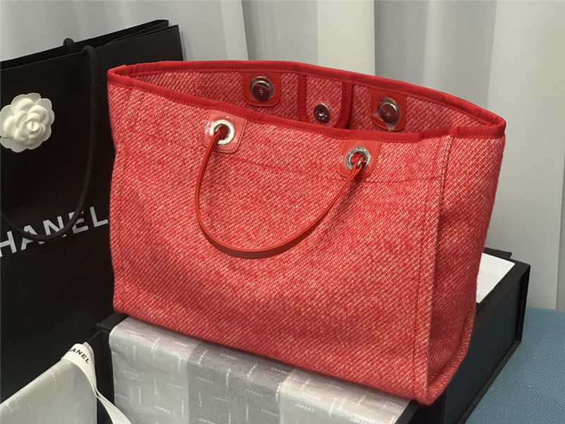 SHOPPING BAG Mixed Fibers & Silver-Tone Metal Red High