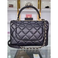 SMALL FLAP BAG WITH TOP HANDLE Lambskin Gold Metal Black B