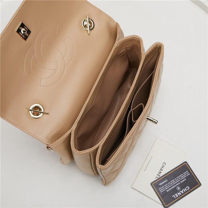 SMALL FLAP BAG WITH TOP HANDLE Lambskin Gold Metal Beige B