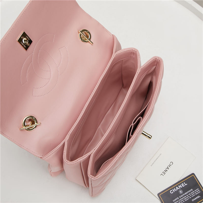 SMALL FLAP BAG WITH TOP HANDLE Lambskin Gold Metal Pink B