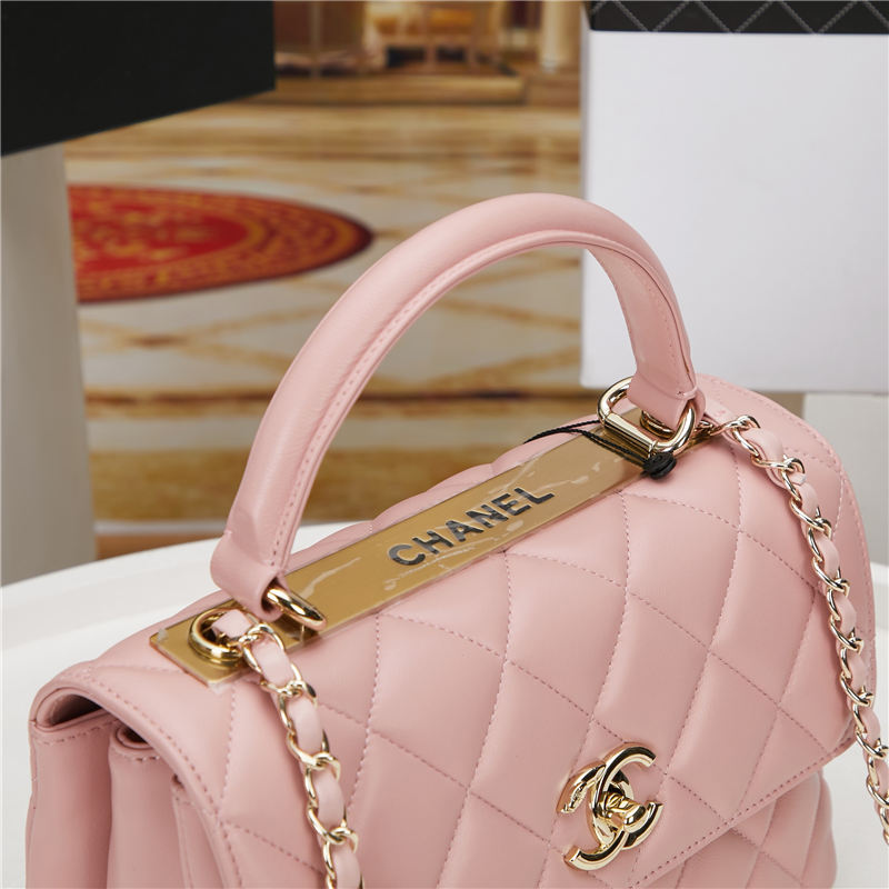 SMALL FLAP BAG WITH TOP HANDLE Lambskin Gold Metal Pink B