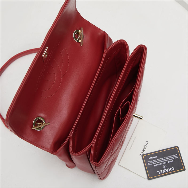 SMALL FLAP BAG WITH TOP HANDLE Lambskin Gold Metal Red B