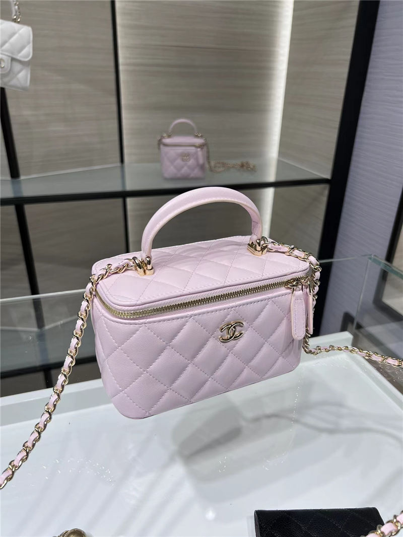 Chanel VANITY WITH CHAIN A68062 Lambskin & Gold-Tone Metal Pink High