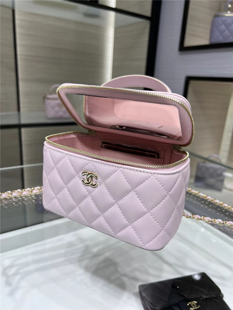 Chanel VANITY WITH CHAIN A68062 Lambskin & Gold-Tone Metal Pink High