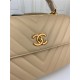 SMALL FLAP BAG WITH TOP HANDLE Chevrons Pattern Lambskin Aged Gold Metal Beige B