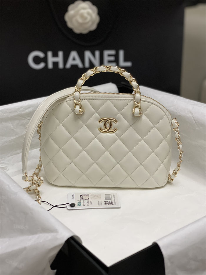 Chanel SMALL TOTE AS5130 Shiny Lambskin & Gold-Tone Metal White High