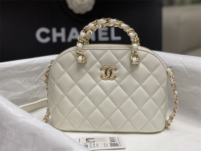 Chanel SMALL TOTE AS5130 Shiny Lambskin & Gold-Tone Metal White High