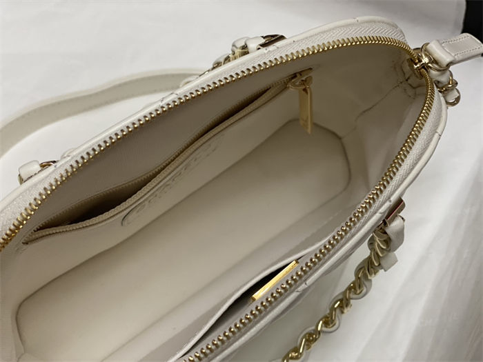 Chanel SMALL TOTE AS5130 Shiny Lambskin & Gold-Tone Metal White High