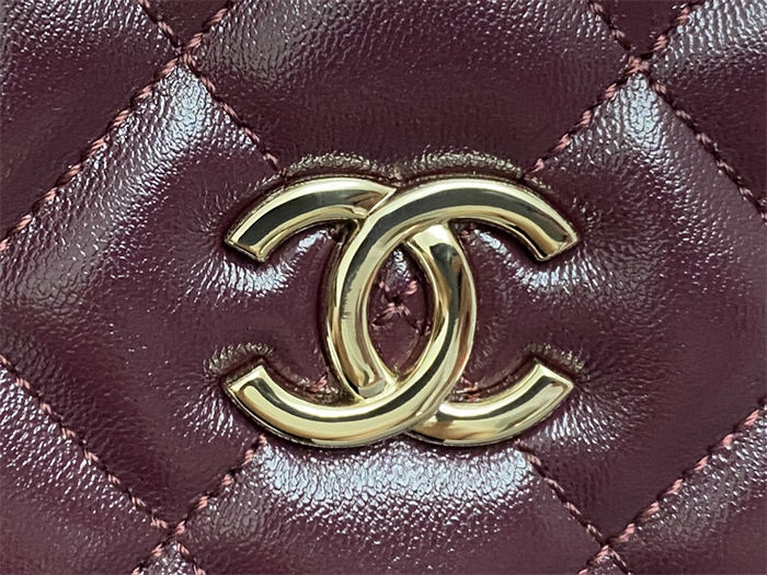 Chanel SMALL TOTE AS5130 Shiny Lambskin & Gold-Tone Metal Burgundy High