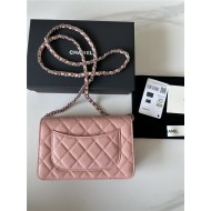 Classic Wallet on Chain AP0250 Grained Calfskin Pink Silver Metal B