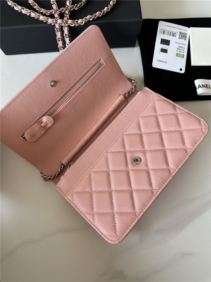 Classic Wallet on Chain AP0250 Grained Calfskin Pink Silver Metal A