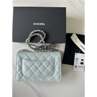 Classic Wallet on Chain AP0250 Grained Calfskin Pale Blue Silver Metal B