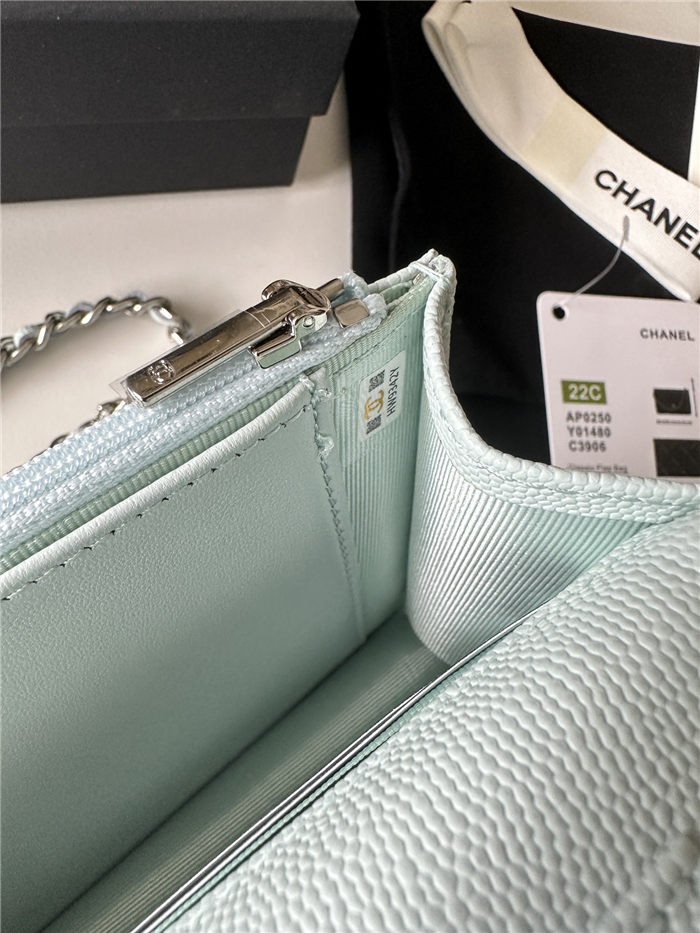 Classic Wallet on Chain AP0250 Grained Calfskin Pale Blue Silver Metal A