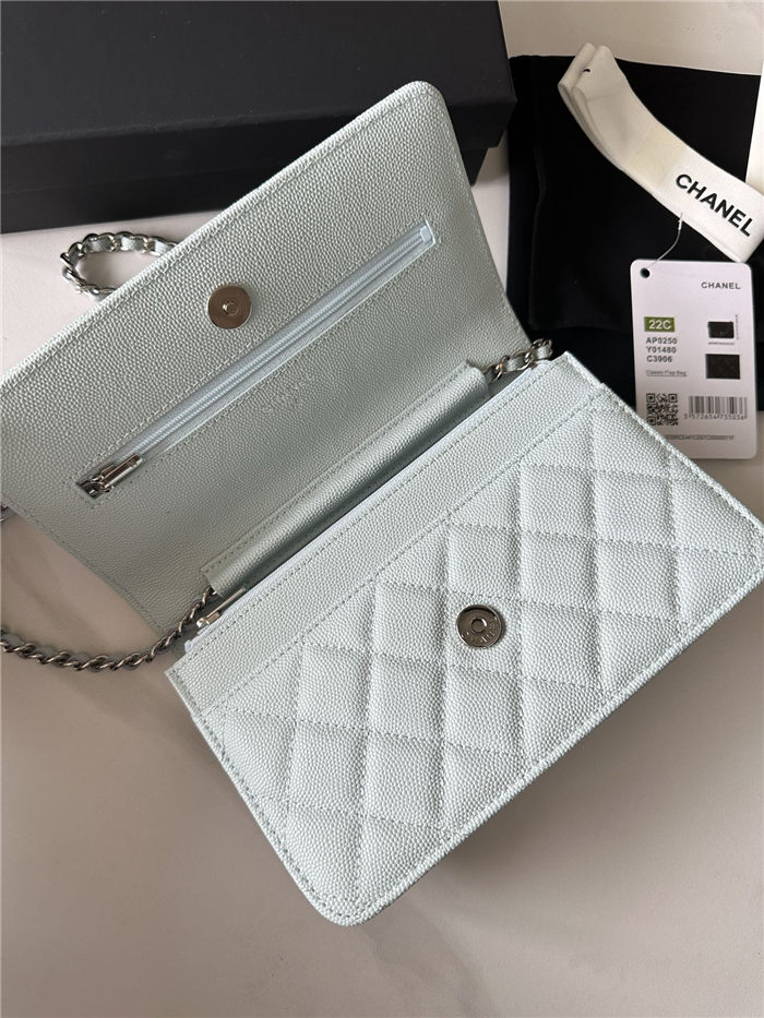 Classic Wallet on Chain AP0250 Grained Calfskin Pale Blue Silver Metal A