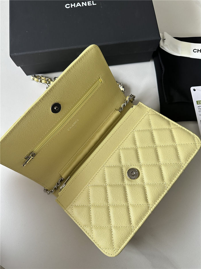 Classic Wallet on Chain AP0250 Grained Calfskin Yellow Silver Metal A