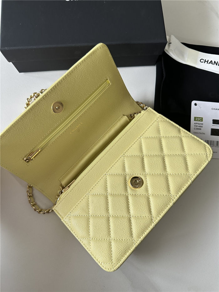 Classic Wallet on Chain AP0250 Grained Calfskin Yellow Gold Metal A