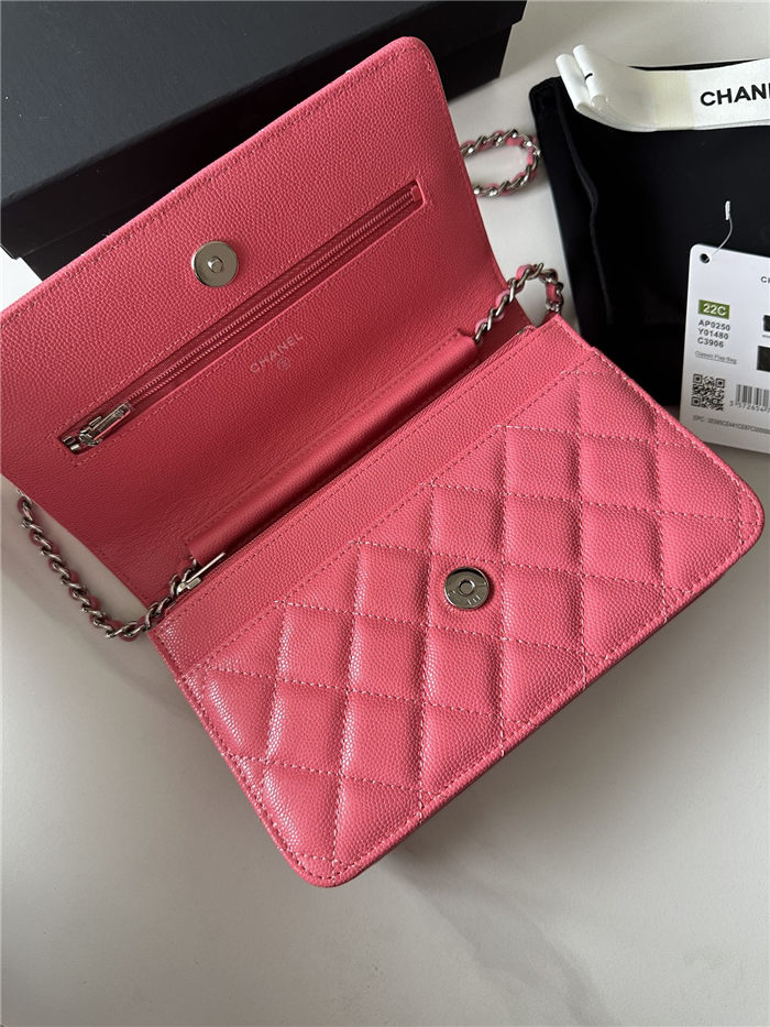 Classic Wallet on Chain AP0250 Grained Calfskin Fuchsia Silver Metal A