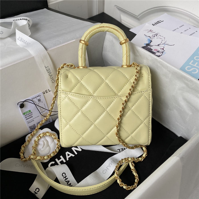 Chanel MINI FLAP BAG WITH TOP HANDLE AS4035 Lambskin Gold-Tone Metal Yellow A