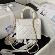 Chanel MINI FLAP BAG WITH TOP HANDLE AS4035 Lambskin Gold-Tone Metal White A