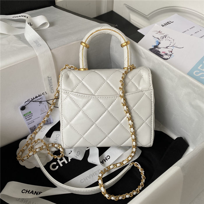 Chanel MINI FLAP BAG WITH TOP HANDLE AS4035 Lambskin Gold-Tone Metal White A