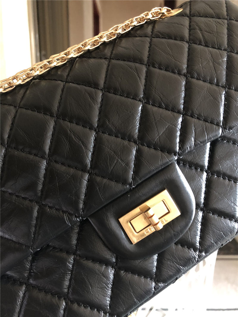 2.55 HANDBAG Aged Calfskin Black Gold Metal B