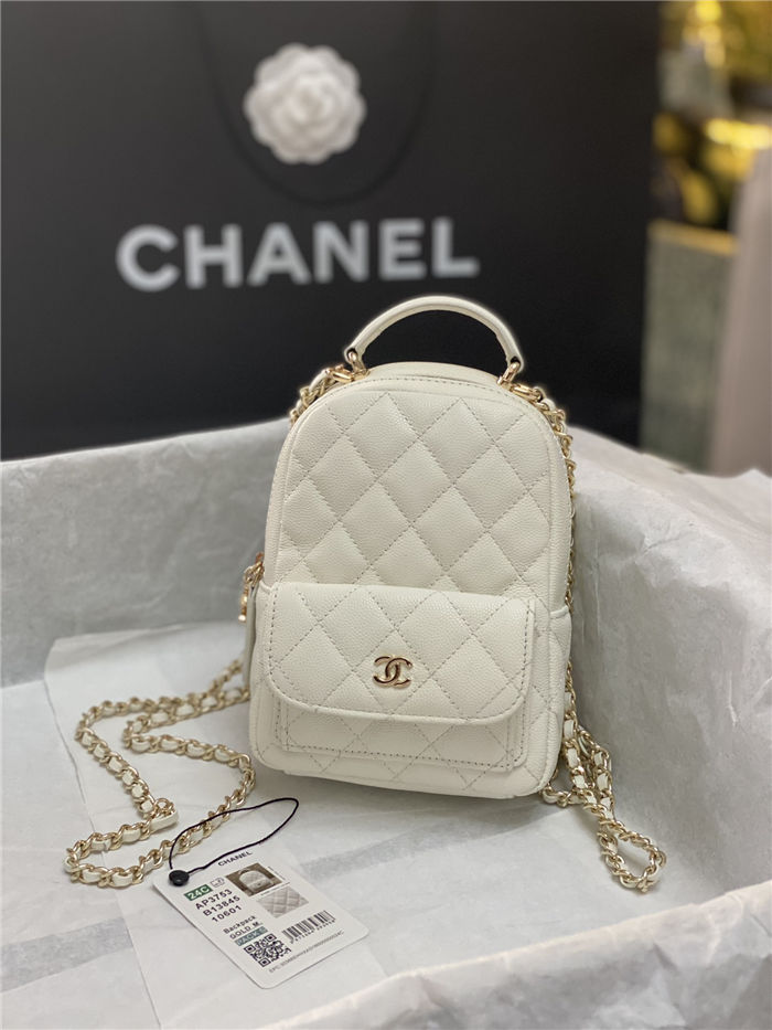 Chanel Mini Backpack Grained Calfskin Gold-Tone Metal AP3753 White High