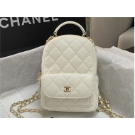 Chanel Mini Backpack Grained Calfskin Gold-Tone Metal AP3753 White High