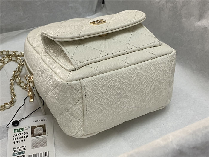 Chanel Mini Backpack Grained Calfskin Gold-Tone Metal AP3753 White High