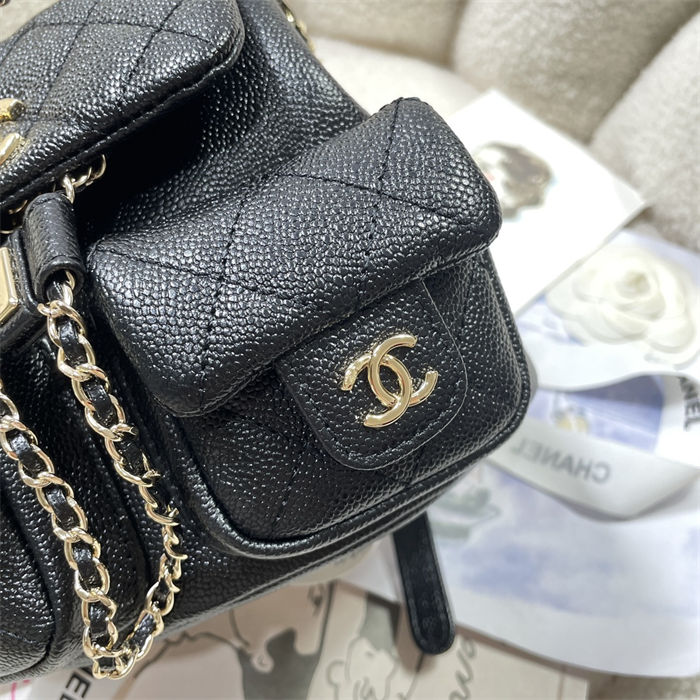 Chanel SMALL BACKPACK AS3787 Grained Shiny Calfskin & Gold-Tone Metal Black A