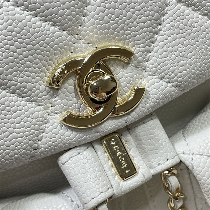 Chanel SMALL BACKPACK AS3787 Grained Shiny Calfskin & Gold-Tone Metal White A