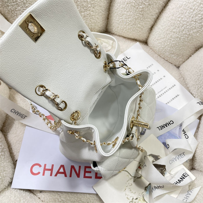 Chanel SMALL BACKPACK AS3787 Grained Shiny Calfskin & Gold-Tone Metal White A