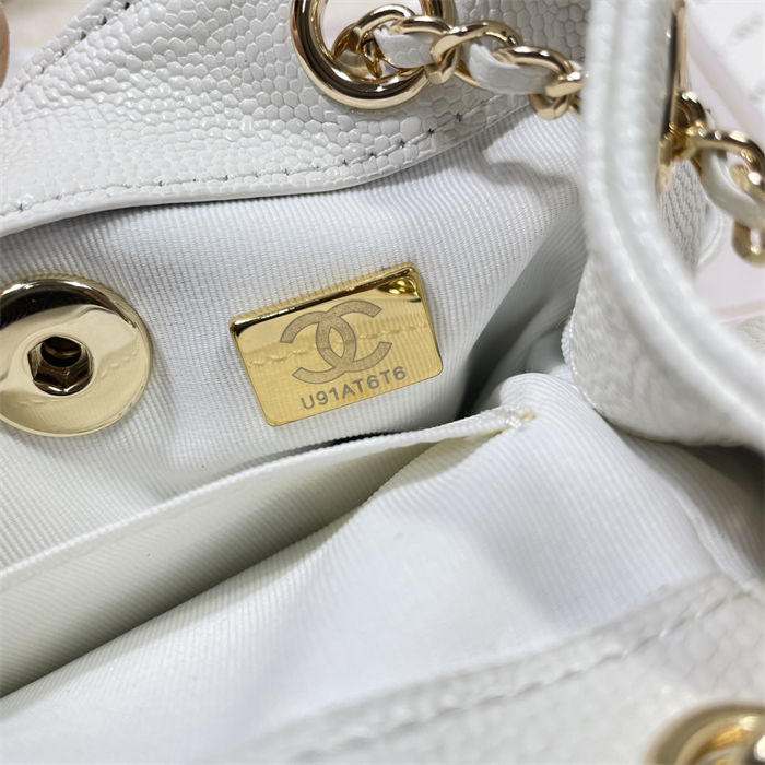 Chanel SMALL BACKPACK AS3787 Grained Shiny Calfskin & Gold-Tone Metal White A