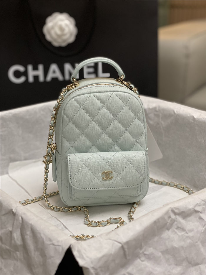 Chanel Mini Backpack Grained Calfskin Gold-Tone Metal AP3753 Blue High