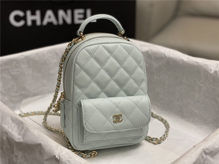 Chanel Mini Backpack Grained Calfskin Gold-Tone Metal AP3753 Blue High