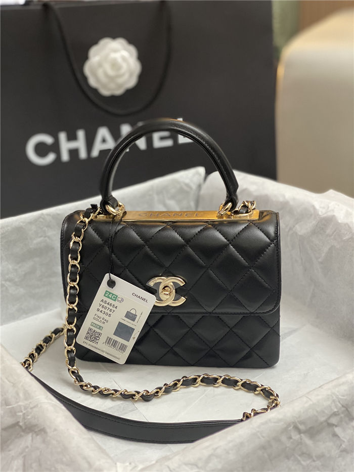 Chanel MINI FLAP BAG WITH TOP HANDLE AS4654 Lambskin & Gold-Tone Metal Black A