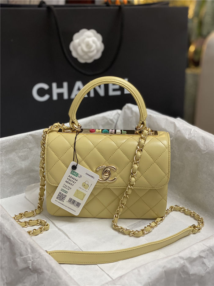 Chanel MINI FLAP BAG WITH TOP HANDLE AS4654 Lambskin & Gold-Tone Metal Yellow A