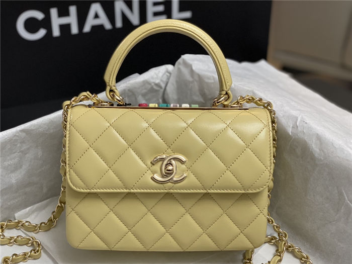 Chanel MINI FLAP BAG WITH TOP HANDLE AS4654 Lambskin & Gold-Tone Metal Yellow A