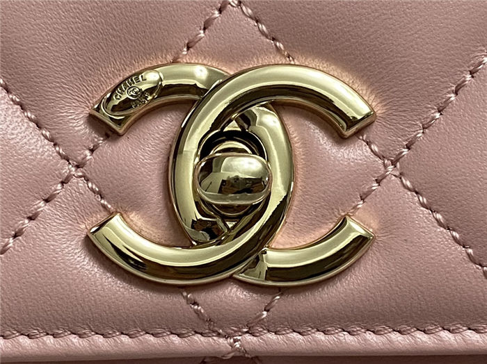 Chanel MINI FLAP BAG WITH TOP HANDLE AS4654 Lambskin & Gold-Tone Metal Pink A