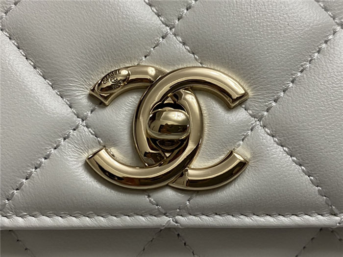 Chanel MINI FLAP BAG WITH TOP HANDLE AS4654 Lambskin & Gold-Tone Metal White A