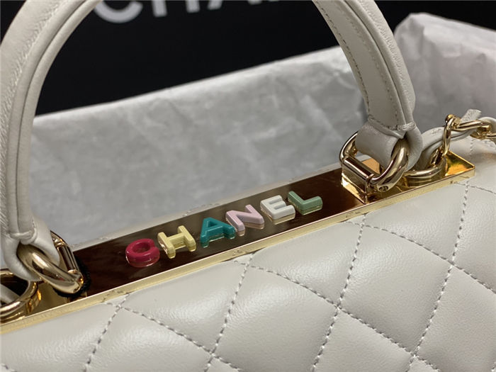 Chanel MINI FLAP BAG WITH TOP HANDLE AS4654 Lambskin & Gold-Tone Metal White A