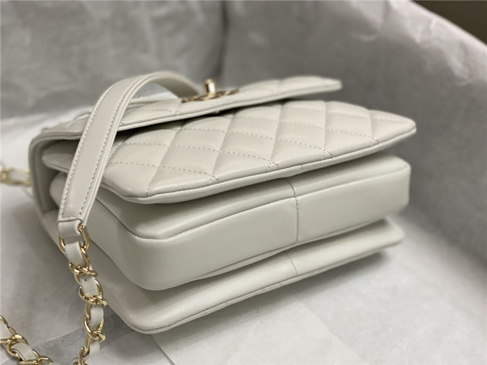 Chanel MINI FLAP BAG WITH TOP HANDLE AS4654 Lambskin & Gold-Tone Metal White A