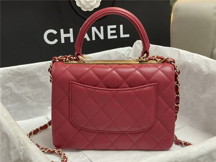 Chanel MINI FLAP BAG WITH TOP HANDLE AS4654 Lambskin & Gold-Tone Metal Red A