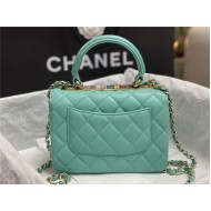 Chanel MINI FLAP BAG WITH TOP HANDLE AS4654 Lambskin & Gold-Tone Metal Green A